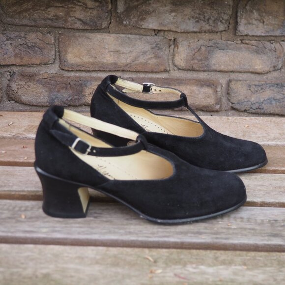 Joan & David VTG Joan Helpern Signature black suede T strap pumps US 6.5-7 EU 37 - Picture 5 of 12